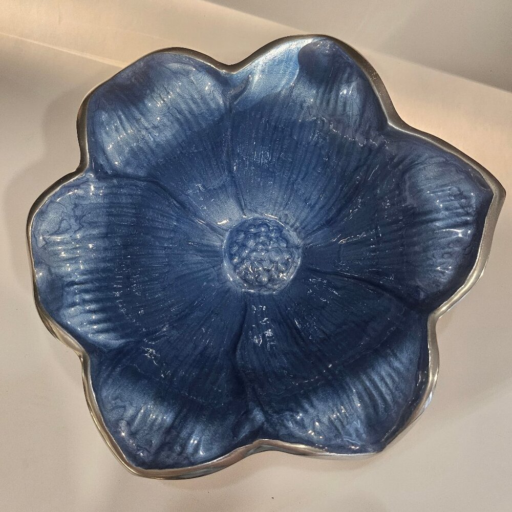 Julia Knight Lily Shaped 8" Serving Bowl Silver/Azure Blue Like New!